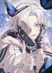  #unicus_(idolmaster) black_gloves blue_butterfly bracelet bug butterfly gloves grey_eyes highres idolmaster jacket jewelry multicolored_hair non-web_source pink_hair pinterest portrait portrait_of_exotic_girls smile streaked_hair yellow_jacket 