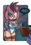  2022 amy_rose anthro areola areola_slip artist_name bionic_eye bionics black_nose black_sclera blush border canid canine claws clothed clothing controller cybernetic_arm cybernetic_eye cybernetic_hair cybernetic_limb cybernetics cyborg device dialogue duo english_text eulipotyphlan fabio_paulino female fox gloves green_eyes handwear hedgehog holding_object machine male mammal miles_prower mostly_offscreen_character open_mouth pink_body portrait question remote_control rusty_rose sega shaded short_tail skimpy sonic_prime sonic_the_hedgehog_(series) speech_bubble tails_nine talking_to_another text three-quarter_portrait white_border yellow_eyes 