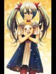  1girl absurdres bangs blue_eyes blue_hair choker clown_mask crossed_arms crying crying_with_eyes_open dress flower hair_flower hair_ornament hair_ribbon hatsune_miku highres holding holding_mask karakuri_pierrot_(vocaloid) long_hair looking_at_viewer mask pantyhose ribbon smile solo straight-on tears tsumurimai twintails very_long_hair vocaloid 