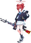  blue_archive blue_eyes gun halo holding holding_gun holding_weapon maki_(blue_archive) medium_hair official_art red_hair rifle skirt tachi-e transparent_background weapon 