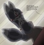  &lt;3 anthro barefoot bound collar cruelty doopnoop_(artist) duo english_text extreme_size_difference feet foot_grinding forced good_boy greeting hi_res hooved_toes macro male male/male micro micro_on_macro open_mouth sadism sitting size_difference slave smothering soles stepped_on stuck_to_foot text tied_to_foot trampling trapped underfoot underview 