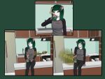  anonymous_artist anthro aroused clothed clothing didelphid drinking fart fart_cloud fart_fetish female golly_(gollytheopossum) green_hair hair hi_res looking_pleasured mammal marsupial solo 
