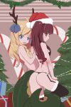  2girls ahoge antlers archived_source areola_slip arm_hug ass back bangs black_bra black_panties black_thighhighs blonde_hair blue_eyes blue_ribbon blunt_bangs box bra breasts brown_eyes candy candy_cane christmas christmas_present christmas_tree completely_nude english_commentary fang food fur-trimmed_thighhighs garter_straps gift gift_box hair_over_breasts hair_ribbon hanazono_yurine hat highres holly indoors jashin-chan_dropkick lamia long_hair looking_back medium_breasts minos_drawfag monster_girl multiple_girls nude o-ring o-ring_bottom open_mouth panties red_hair reindeer_antlers ribbon santa_hat snake_tail standing tail tail_around_leg tears thighhighs tinsel twintails underwear underwear_only yuri 