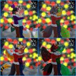  absurd_res anthro canid canine canis christmas christmas_lights christmas_tree clothing deer duo embrace eyes_closed fox hi_res holidays hug hybrid kissing kyubimaru lagomorph leporid male male/male mammal mistletoe plant rabbit snow snowing sweater topwear tree wings wolf 