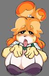  animal_crossing anthro big_breasts black_sclera blush bra breasts bust_portrait canid canine canis cleavage clothed clothing domestic_dog female hair hi_res huge_breasts isabelle_(animal_crossing) lewd_dorky mammal multicolored_body nintendo open_mouth orange_hair portrait shih_tzu solo tongue tongue_out toy_dog two_tone_body underwear video_games white_eyes 