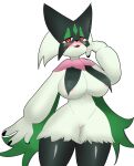  absurd_res alpha_channel anthro blush breasts female generation_9_pokemon genitals green_body hi_res looking_at_viewer meowscarada nintendo pokemon pokemon_(species) pussy ralphlord red_eyes simple_background solo transparent_background video_games 