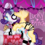  &lt;3 blush bodily_fluids chain choker cuff_(restraint) drooling equid equine female feral friendship_is_magic hasbro hi_res horn jewelry leash leash_pull magic mammal mannequin markings my_little_pony necklace pumpkinmox_(artist) rarity_(mlp) red_markings restraints saddle saliva shackles solo tongue tongue_out unicorn whip 