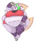  anthro belly big_belly big_breasts breasts canid canine canis clothed clothing colored_nails eyes_closed female five_nights_at_freddy&#039;s five_nights_at_freddy&#039;s:_security_breach food green_hair hair hi_res kapptastic mammal nails navel obese obese_anthro obese_female open_mouth overweight overweight_anthro overweight_female pizza roxanne_wolf_(fnaf) scottgames sharp_teeth solo teeth video_games wolf 