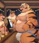  anthro bartender bulge canid canine clothing felid headgear headwear jockstrap male mammal moki moobs pantherine tiger underwear 