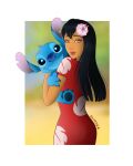  2022 4:5 4_toes accessory aged_up alien ambiguous_gender bangs black_hair blue_body blue_fur blue_nose blue_pawpads brown_eyes claws digital_drawing_(artwork) digital_media_(artwork) disney duo experiment_(lilo_and_stitch) feet female finger_claws flower flower_in_hair fur hair hair_accessory head_tuft hi_res hibiscus human kumyna23 lilo_and_stitch lilo_pelekai long_hair looking_at_viewer looking_back looking_back_at_viewer mammal muumuu notched_ear pawpads plant shaded smile soft_shading stitch_(lilo_and_stitch) toes tuft 