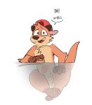  animal_genitalia anthro bulge chester_the_otter clothing embarrassed genitals hat headgear headwear hi_res lock-wolf male mammal mustelid nervous nervous_smile otter sheath shirtless solo 