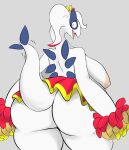  2022 anthro areola avian big_breasts big_butt blue_body bodily_fluids bottomwear breasts butt cheerleader cheerleader_outfit clothed clothing exposed_butt eyelashes female generation_2_pokemon grey_background hair half-length_portrait hi_res highlights_(coloring) legendary_pokemon lugia motion_lines nintendo nipples open_mouth plantedpot pokemon pokemon_(species) pokemorph pom_poms portrait red_highlights sharp_teeth simple_background skirt solo tail_motion tailwag teeth tongue topless video_games white_body white_hair white_skin 