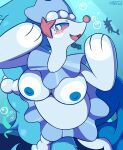  against_surface anthro blush breast_squish breasts bubble busty_feral female feral generation_7_pokemon glass hi_res looking_at_viewer nintendo nulloffset on_glass pokemon pokemon_(species) pressed_on_window primarina solo squish underwater video_games water 
