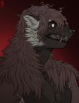  2020 anthro artist_name big_fangs black_lips brown_body brown_fur brown_hair bust_portrait cheek_tuft dated empty_eyes facial_tuft fur grey_nose grey_teeth hair hi_res lips male neck_tuft nude portrait riorix shoulder_tuft simple_background solo species_request tuft 