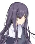  1girl asagami_fujino bangs blue_dress commentary_request dress hair_between_eyes highres kara_no_kyoukai light long_dress long_hair long_sleeves neckerchief purple_hair red_eyes reien_girl&#039;s_academy_school_uniform school_uniform shigure_(shigure_43) simple_background solo type-moon upper_body white_background white_neckerchief 