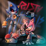  2022 absurd_res action_pose amy_rose anthro artist_logo artist_name bionic_eye bionics blue_body boots clothing cybernetic_eye cybernetic_hair cybernetics cyborg duo eulipotyphlan female footwear full-length_portrait glowing glowing_eyes graffiti hedgehog hi_res hovering logo machine male mammal metal_sonic mistray_sth pink_body portrait pose red_body red_eyes robot rocket_boots rusty_rose sega shaded sonic_prime sonic_the_hedgehog_(series) 