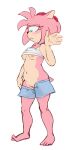  accessory amy_rose anthro barefoot blush bottomwear breasts clothed clothing clothing_lift eulipotyphlan feet female fur genitals green_eyes hair_accessory hairband hedgehog mammal pink_body pink_fur pussy sega shirt shirt_lift shirt_up shorts slightly_chubby solo sonic_the_hedgehog_(series) topwear undressing ungenesis 