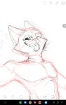  absurd_res anthro hi_res iaian_luxo_fox looking_at_viewer male one_eye_closed sketch solo teeth tongue unfinished wink 