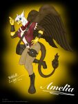  absurd_res accipitrid accipitriform amelia_hawkwin_(marvokthedragon) anthro avian bird blue_eyes breasts clothed clothing eagle fantasy feathered_wings feathers female flying fur gryphon hi_res marvokthedragon mythological_avian mythology pose purse simple_background solo wings 