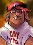  &lt;3 anthro clothing domestic_pig eyewear hair hat headgear headwear legendfromthedeep looking_at_viewer male mammal red_hair shirt solo suid suina sunglasses sus_(pig) topwear 