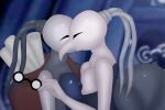  2022 anthro blue_nipples cornifer_(hollow_knight) crossgender duo eyewear female female/female glasses hi_res hollow_knight humanoid iselda_(hollow_knight) kissing magalnik nipples tagme team_cherry video_games 