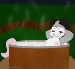  anthro areola breasts detailed_background didelphid eyes_closed female hi_res horn hot_tub idi.opossum idi_(idi.opossum) mammal marsupial nipples red_horn smile solo steam 