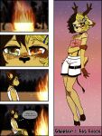  absurd_res anthro campfire comic comic_panel dialogue feminine_pose girly group heterochromia hi_res male motherkarma69 night party 