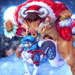  absurd_res ahegao anal anal_penetration anthro antlers bdsm bell blue_hair blush bondage bound bovid bovid_horn bovine bovine_horn breath bull_horn capreoline cattle cervine christmas christmas_clothing christmas_headwear clothed clothing coat costume cow_horn deer digital_media_(artwork) duo erection fluffy_chest froggiepaws fur genitals hair hat headgear headwear hi_res holidays horn krys_(thatbullkrysk) looking_pleasured male male/male male_penetrated male_penetrating male_penetrating_male mammal moon muscular muscular_anthro muscular_male night nipples nude open_mouth partially_clothed pecs penetration penis pubes reindeer reins santa_costume santa_hat sex size_difference smile smoke snow topwear 