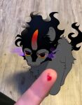  black_hair blood bodily_fluids equid equine fingers friendship_is_magic fur ghoulhowls green_sclera grey_body grey_fur hair hasbro hi_res horn human king_sombra_(mlp) mammal my_little_pony real red_eyes unicorn 