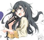  1girl afterschool_school_idol_(love_live!) bangs black_hair blazer blush feather_hair_ornament feathers flower grey_eyes hair_flower hair_ornament holding holding_microphone jacket long_hair love_live! love_live!_nijigasaki_high_school_idol_club messy_hair microphone music one_side_up scanning sidelocks singing solo upper_body yuuki_setsuna_(love_live!) 