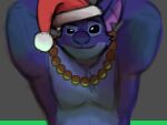  2022 4:3 alien anthro anthrofied biped black_eyes blue_body blue_fur blue_nose cheek_tuft christmas christmas_clothing christmas_headwear clothing digital_drawing_(artwork) digital_media_(artwork) disney experiment_(lilo_and_stitch) eyebrows facial_tuft fur hands_behind_head hat hat_only headgear headgear_only headwear headwear_only holidays jewelry lilo_and_stitch looking_at_viewer male mostly_nude necklace notched_ear raised_eyebrow santa_hat simple_background smile smirk solo stitch_(lilo_and_stitch) superblue tuft 