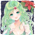  1girl aged_up breasts christmas final_fantasy final_fantasy_iv green_eyes green_hair hair_ornament highres long_hair looking_at_viewer rydia_(ff4) smile solo xxxyu-noxxx 