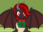  badumsquish christmas_present demon demon_pony eyeshadow fan_character gift hair hasbro hi_res horn kim_stone_(oc) makeup membrane_(anatomy) membranous_wings my_little_pony red_eyes red_eyeshadow red_hair spread_wings wings 