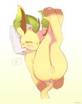  ancesra anthro anus butt canid canine eeveelution female feral fur generation_4_pokemon genitals hi_res leafeon mammal moss_(ancesra) nintendo pokemon pokemon_(species) pussy solo video_games yellow_body yellow_fur 