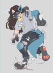  anthro blue_body blue_fur bottomwear canid chest_spike clothed clothing fekaiki fur generation_4_pokemon hair hand_spike hi_res human human_to_anthro long_hair lucario male mammal nintendo open_mouth pants paws pokemon pokemon_(species) red_eyes shirt solo species_transformation spikes spikes_(anatomy) t-shirt topwear torn_clothing transformation video_games 