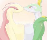  after_kiss anthro anthro_on_anthro breast_squish breasts breasts_frottage duo female female/female generation_3_pokemon generation_5_pokemon green_body hi_res long_neck milotic nintendo nude open_mouth pokemon pokemon_(species) red_eyes sekie serperior simple_background squish tan_background video_games white_breasts yellow_body yellow_breasts 