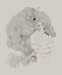  &lt;3 abs anthro big_muscles big_pecs big_penis blush bottomwear canid canine canis clothed clothed/nude clothing duo erection eye_contact fur genitals hair hand_on_shoulder hi_res human human_on_anthro interspecies larger_anthro larger_male looking_at_another male male/male mammal muscular muscular_anthro muscular_male nude pants pecs penis pure_command romantic romantic_couple size_difference smaller_human smaller_male sweater topwear wolf 