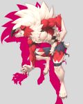  absurd_res after_transformation anthro canid captainjohkid claws clothing crotch_tuft fur generation_7_pokemon glowing glowing_eyes grin hair hi_res implied_transformation lycanroc male mammal midnight_lycanroc muscular muscular_anthro muscular_male nintendo pokemon pokemon_(species) red_body red_eyes red_fur sharp_teeth smile solo teeth torn_clothing tuft video_games were werecanid werepok&eacute;mon white_body white_fur white_hair 
