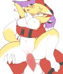  a78087653 animal_genitalia animal_penis anthro balls bandai_namco big_balls breasts canine_penis curvy_figure digimon digimon_(species) eyes_closed female fur genitals guilmon looking_pleasured male male/female penis red_body renamon simple_background thick_thighs white_body white_fur yellow_body yellow_fur 