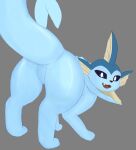  ambiguous_gender blue_body butt canid canine digital_media_(artwork) eeveelution featureless_crotch feral generation_1_pokemon hi_res looking_at_viewer mammal nintendo null open_mouth pokemon pokemon_(species) simple_background smile solo swoomy tongue vaporeon video_games 