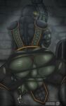  absurd_res anthro balls bodily_fluids butt chained_up clothing cum genital_fluids genitals green_body hi_res male mortal_kombat netherrealm_studios penis presenting presenting_hindquarters reptile_(mortal_kombat) scalie sinersedi tongue tongue_out torn_clothing video_games 