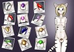  2022 anthro balls black_stripes blonde_hair chastity_cage chastity_device danaume english_text felid front_view genitals girly hair hands_behind_back hybrid liger lion looking_aside male mammal markings navel nude pantherine penis_shrinking photo pink_nose simple_background solo standing striped_body striped_markings striped_tail stripes tail_markings text time_lapse white_body 