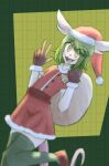  anthro christmas christmas_clothing christmas_headwear clothing gesture girly gomiii green_hair hair hat headgear headwear hi_res holidays legwear male mammal murid murine rat rodent santa_hat solo stockings v_sign 