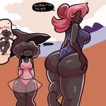  &lt;3 anthro beach big_butt blush breasts butt clothed clothing digital_media_(artwork) duo english_text female female/female fingers generation_4_pokemon ghost hair hi_res kiss_the_carrot looking_at_viewer looking_back malpo_(carrot_kiss) mismagius nintendo outside pokemon pokemon_(species) red_eyes sand seaside shaded sky smile spirit swimwear text thick_thighs video_games water wide_hips 