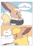  &lt;3 &lt;3_eyes clothing comic duo eevee eeveelution female flareon fluffy generation_1_pokemon hi_res maid_uniform male nintendo okazu pokemon pokemon_(species) simple_background solo uniform video_games worried 