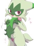  anthro blush censored floragato generation_9_pokemon genitals green_body hi_res looking_at_viewer male nintendo nipples open_mouth penis pokemon pokemon_(species) purple_eyes rairarai simple_background solo video_games white_background 