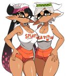  animal_humanoid big_breasts bottomwear breasts cephalopod cephalopod_humanoid cleavage clothed clothing duo ear_piercing ear_ring female hi_res humanoid inkling marine marine_humanoid mollusk mollusk_humanoid nintendo piercing ring_piercing shorts splatoon video_games yuta_agc 