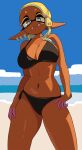  animal_humanoid beach bikini breasts cephalopod cephalopod_humanoid cleavage clothed clothing dark_body dark_skin female hi_res humanoid marine marine_humanoid mollusk mollusk_humanoid nintendo seaside solo splatoon swimwear teeth video_games yuta_agc 