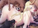  1girl ail_soft all_fours anal ass bestiality blonde blonde_hair blue_eyes breasts censored collar cum cum_in_mouth cum_in_pussy dog dog_blowjob dog_cum double_penetration ejaculation fellatio game_cg gangbang group_sex knotted knotted_penis leash maternity_insult oral penis pregnant ribahara_aki sex slave source_request sweat tongue triple_penetration vaginal 