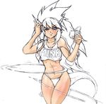  animal_tail breasts dragon_half female girl headphones horns long_hair mink panties partially_colored solo tail underwear white_background 